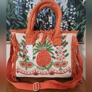 VIRAL NWT America and Beyond Pineapple Orange Beaded Mini Tote